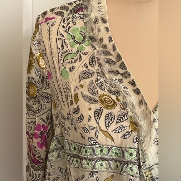 Anthropologie Floreat Japonica Floral Silk Blend Velvet Wrap Blouse Small - Picture 9 of 12